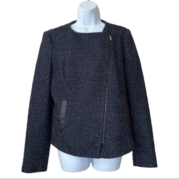 Hugo Boss Klera Tweed Wool Blue Asymmetrical Blazer Coat - Picture 3 of 9